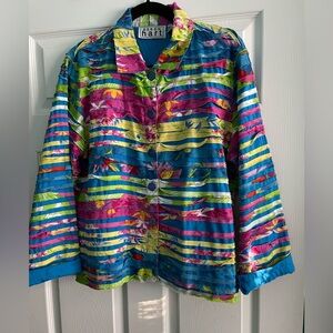 Keren Hart Women’s Button Jacket Ribbon Patchwork Art Floral Size Large